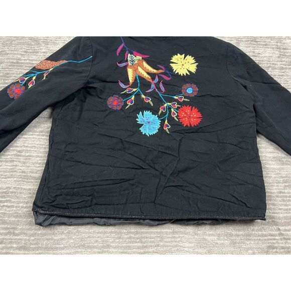Alex Kim Jacket Womens‎ Large Black Floral Embroidered Cotton Art To Wear - Picture 9 of 12